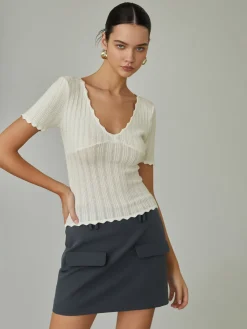 Keep It Simple Scalloped Pointelle Top Sweater Tops|Sweaters & Cardigans
