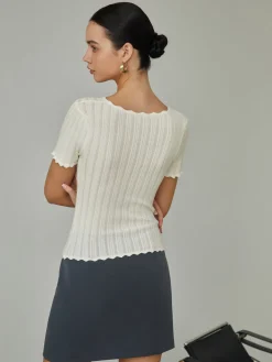 Keep It Simple Scalloped Pointelle Top Sweater Tops|Sweaters & Cardigans