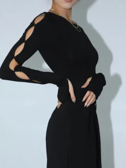Clearance Keyhole Cutout Long Sleeve Bodysuit Sweater Tops|Bodysuits
