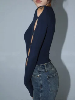 Clearance Keyhole Cutout Long Sleeve Bodysuit Sweater Tops|Bodysuits