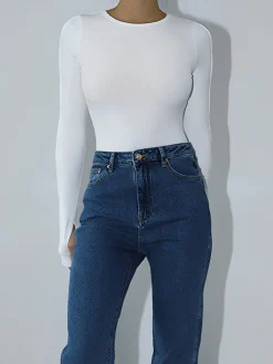 Clearance Keyhole Cutout Long Sleeve Bodysuit Sweater Tops|Bodysuits