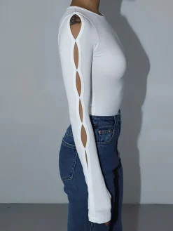 Clearance Keyhole Cutout Long Sleeve Bodysuit Sweater Tops|Bodysuits