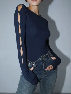 Clearance Keyhole Cutout Long Sleeve Bodysuit Sweater Tops|Bodysuits