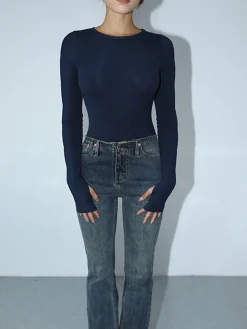 Clearance Keyhole Cutout Long Sleeve Bodysuit Sweater Tops|Bodysuits