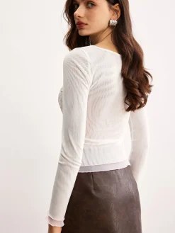 Discount Keyhole Neckline Floral Mesh Blouse Blouses & Shirts|Tops