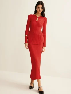 New Keyhole Neckline Knit Skirt Set Sweater Tops|Skirts