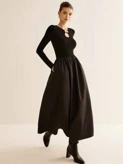 Sale Keyhole Neckline Panel Dress Black Dresses|Casual Dresses