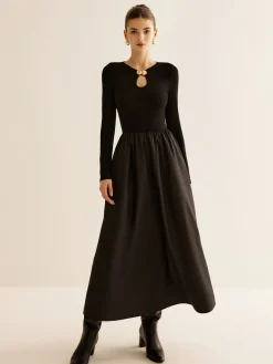 Sale Keyhole Neckline Panel Dress Black Dresses|Casual Dresses