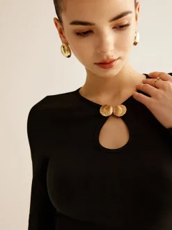Sale Keyhole Neckline Panel Dress Black Dresses|Casual Dresses