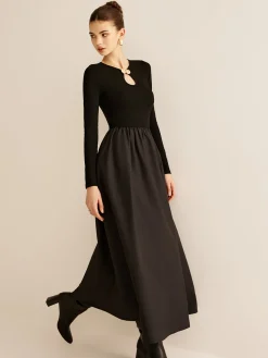 Sale Keyhole Neckline Panel Dress Black Dresses|Casual Dresses