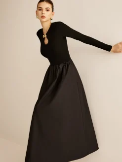 Sale Keyhole Neckline Panel Dress Black Dresses|Casual Dresses