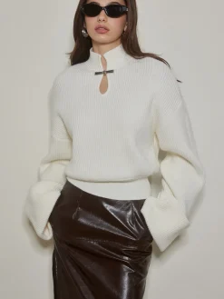 Outlet Keyhole Neckline Ribbed Shift Sweater Sweater Tops|Sweaters & Cardigans