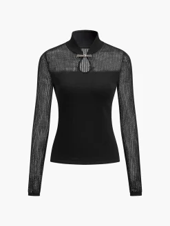 Outlet Keyhole Neckline Semi-Sheer Knit Top Sweater Tops|Sweaters & Cardigans
