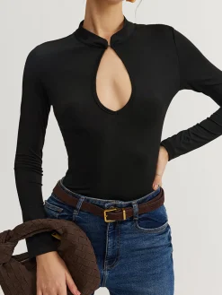 Discount Keyhole Neckline Thin Bodysuit Bodysuits|Bodysuits