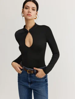 Discount Keyhole Neckline Thin Bodysuit Bodysuits|Bodysuits