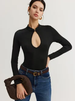 Discount Keyhole Neckline Thin Bodysuit Bodysuits|Bodysuits