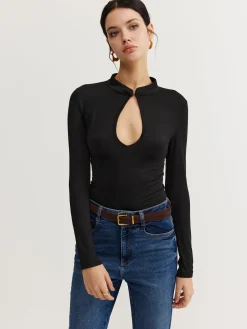 Discount Keyhole Neckline Thin Bodysuit Bodysuits|Bodysuits