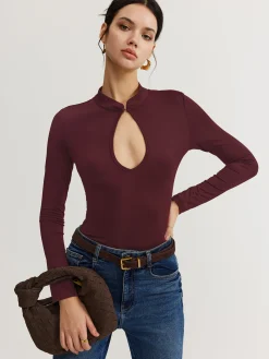 Discount Keyhole Neckline Thin Bodysuit Bodysuits|Bodysuits