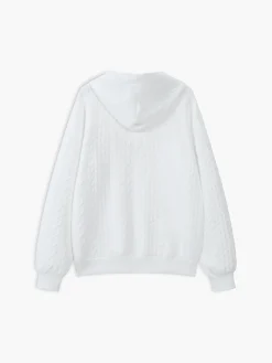 Online Knit Cable Long Sleeve Drawstring Hoody Sweatshirts & Hoodies|Knitwear