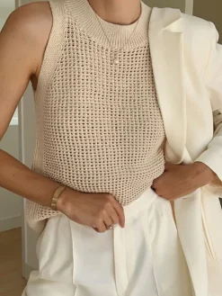 Discount Knit Hollow Solid Vest Vests|Tank Tops & Camis