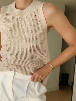 Discount Knit Hollow Solid Vest Vests|Tank Tops & Camis