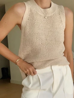 Discount Knit Hollow Solid Vest Vests|Tank Tops & Camis
