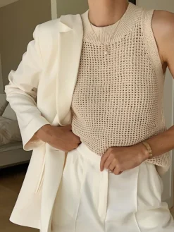 Discount Knit Hollow Solid Vest Vests|Tank Tops & Camis
