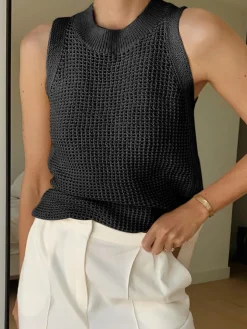 Discount Knit Hollow Solid Vest Vests|Tank Tops & Camis