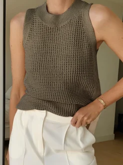 Discount Knit Hollow Solid Vest Vests|Tank Tops & Camis