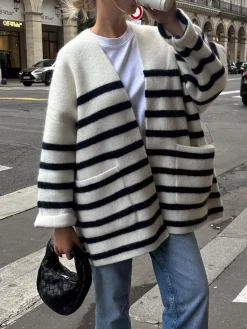 New Knit Oversized Stripe Pocket Cardigan Cardigans|Sweaters & Cardigans