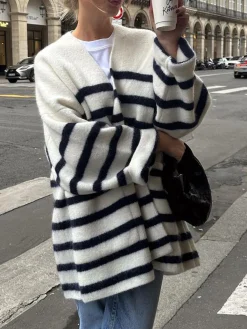 New Knit Oversized Stripe Pocket Cardigan Cardigans|Sweaters & Cardigans