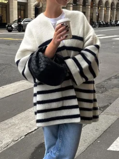 New Knit Oversized Stripe Pocket Cardigan Cardigans|Sweaters & Cardigans