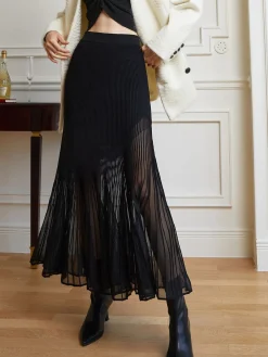 Best Knit Pleated Semi-sheer Maxi Skirt Skirts|Knitwear