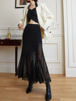 Best Knit Pleated Semi-sheer Maxi Skirt Skirts|Knitwear