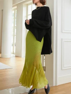 Best Knit Pleated Semi-sheer Maxi Skirt Skirts|Knitwear