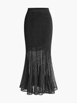 Online Knit Pleated Semi-sheer Maxi Skirt Skirts|Knitwear