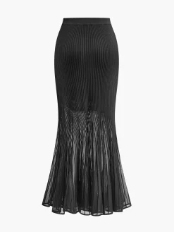 Online Knit Pleated Semi-sheer Maxi Skirt Skirts|Knitwear