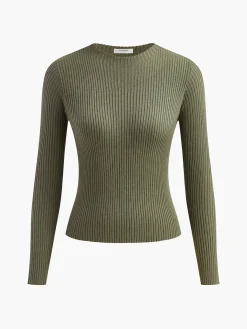 Best Knit Ribbed Crew Neck Asymmetric Top Sweater Tops|Sweaters & Cardigans