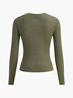 Best Knit Ribbed Crew Neck Asymmetric Top Sweater Tops|Sweaters & Cardigans