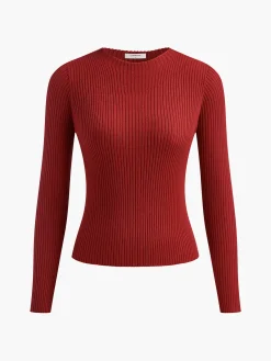 Best Knit Ribbed Crew Neck Asymmetric Top Sweater Tops|Sweaters & Cardigans