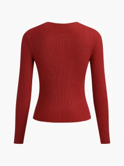 Best Knit Ribbed Crew Neck Asymmetric Top Sweater Tops|Sweaters & Cardigans