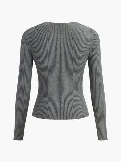 Best Knit Ribbed Crew Neck Asymmetric Top Sweater Tops|Sweaters & Cardigans