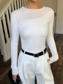 Best Knit Ribbed Crew Neck Asymmetric Top Sweater Tops|Sweaters & Cardigans
