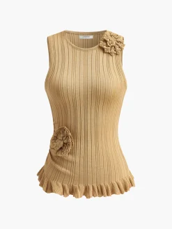 New Knit-Floral Lettuce Trim Tank Top Tank Tops & Camis|Knitwear
