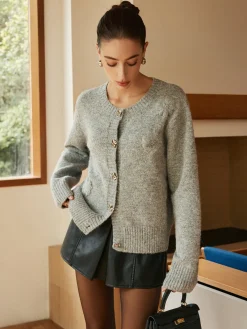 Knit-Floral Metal Button Cardigan Cardigans|Sweaters & Cardigans