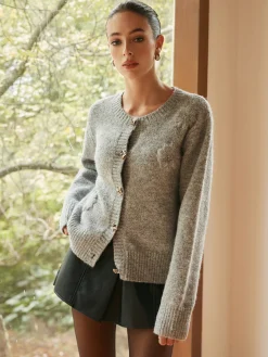 Knit-Floral Metal Button Cardigan Cardigans|Sweaters & Cardigans