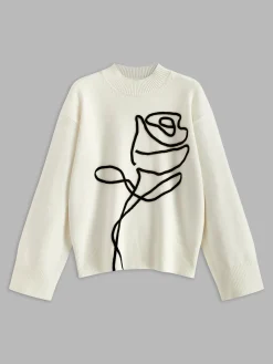 Hot Knit-Floral Pullover Sweater Sweater Tops|Sweaters & Cardigans