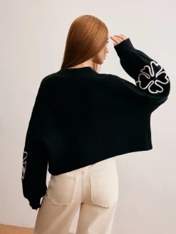 Outlet Knit-Floral Short Outerwear Sweater Tops|Outerwear