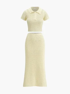 Discount Knitted Beaded Midi Skirt Set Skirt Sets|Long Sleeve Sets