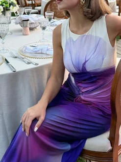 Best Knot Printed Gradient Long Dress Cocktail & Party Dresses|Summer Dresses